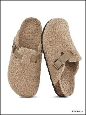 Fur Lined Genuine Suede Clogs Fuzzy Cork Footbed Potato Shoes